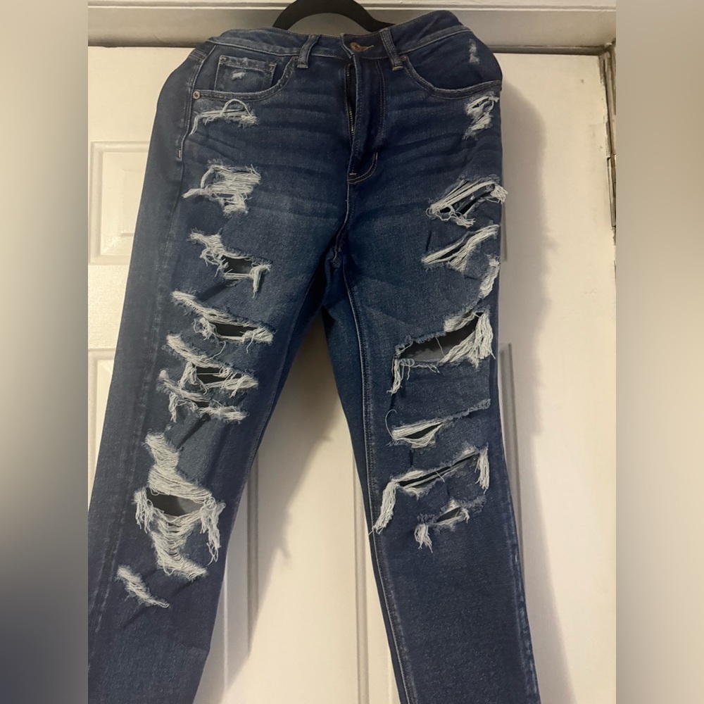 American Eagle Outfitters Women's Ripped Dark Blue Skinny Jeans - Picture 3 of 12